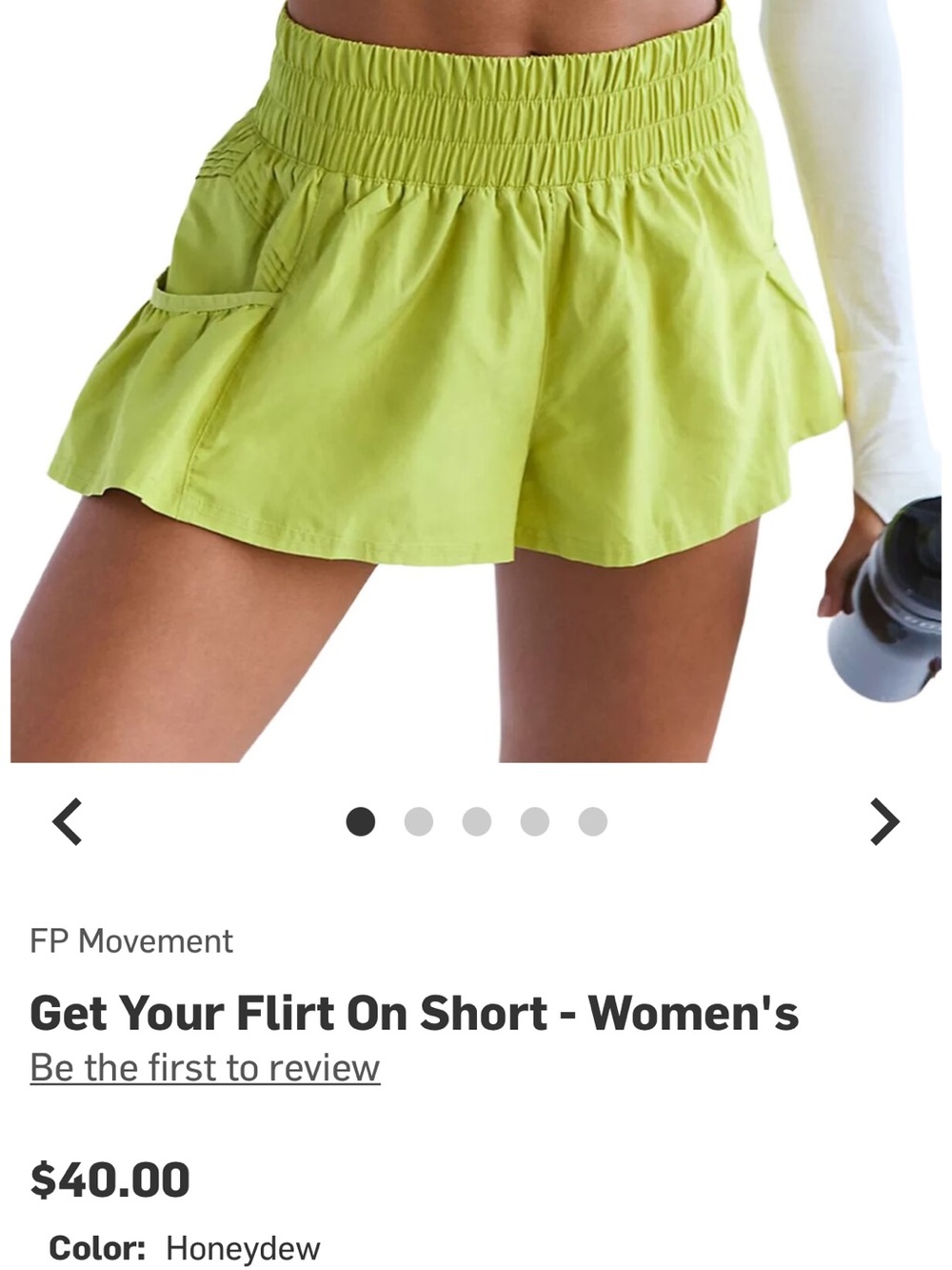 FP Movement by Free People Honeydew Green Smocked-Waist Active Skort